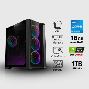 PC Gaming Intel Core i5-12400F Processor, 16GB Ram 3200 MHz RGB, NVIDIA GeForce RTX 3050 8GB, 1TB SSD M.2