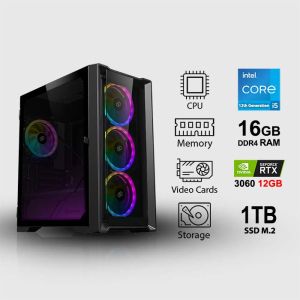 PC Gaming Intel Core i5-12400F Processor, 16GB Ram, 1TB SSD M.2, NVIDIA GeForce RTX3060