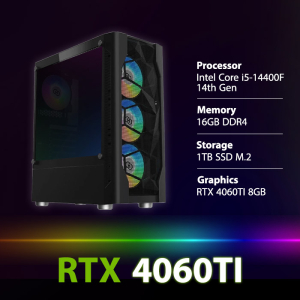 PC Gaming Intel Core i5-14400F CPU, RTX 4060 8GB GPU