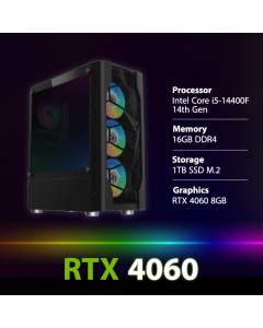 PC Gaming Intel Core i5-14400F CPU, RTX 4060 8GB GPU